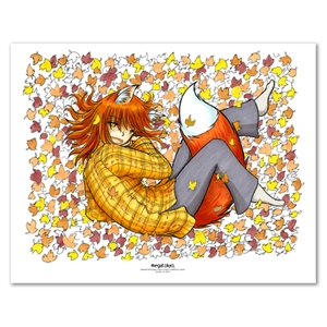 Warm Foxgirl in Leaves 11 X 14 inch Fine Art Print