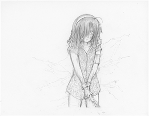 Original Megatokyo Pencil Drawing: Kimiko nervously Miho