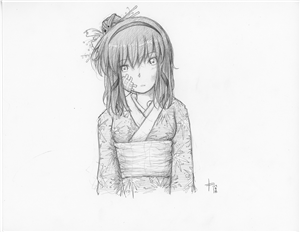 Original Megatokyo Pencil Drawing: Miho Kimono Study 02