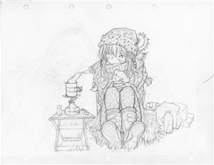 Original Megatokyo Pencil Drawing: Camping Piroko Rough sketch