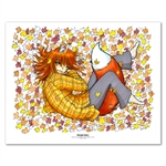 Warm Foxgirl in Leaves 11 X 14 inch Fine Art Print