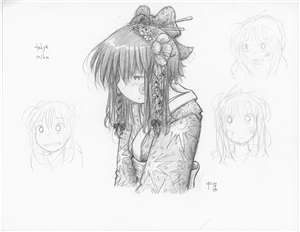 Original Megatokyo Pencil Drawing: Miho Kimono Study 01
